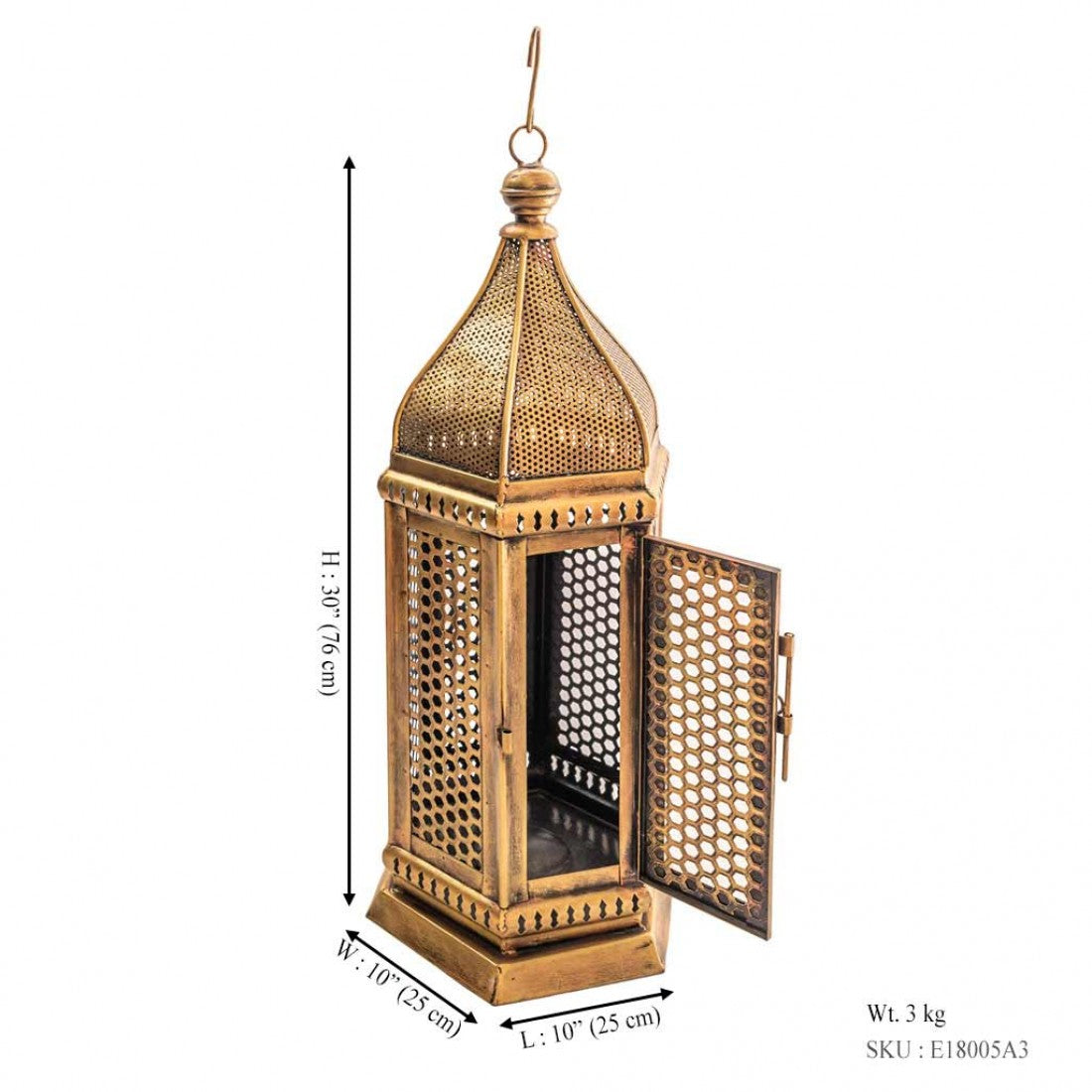 Iron Perforated Minar Lantern with Golden Paint Height 30 Inches