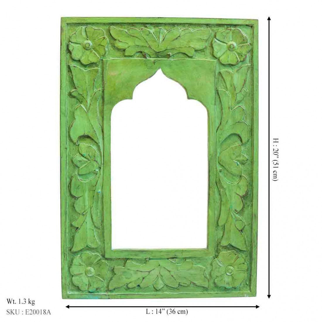 Floral Wooden Stylish Mirror Jharokha Frame - Green