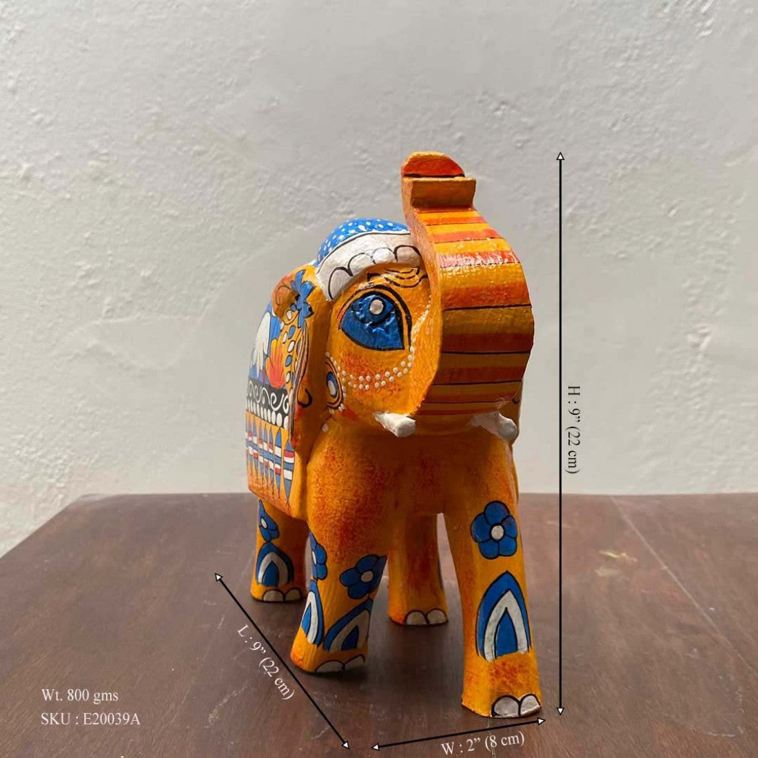 Hand Painted Elephant Showpiece - Blue/Yellow