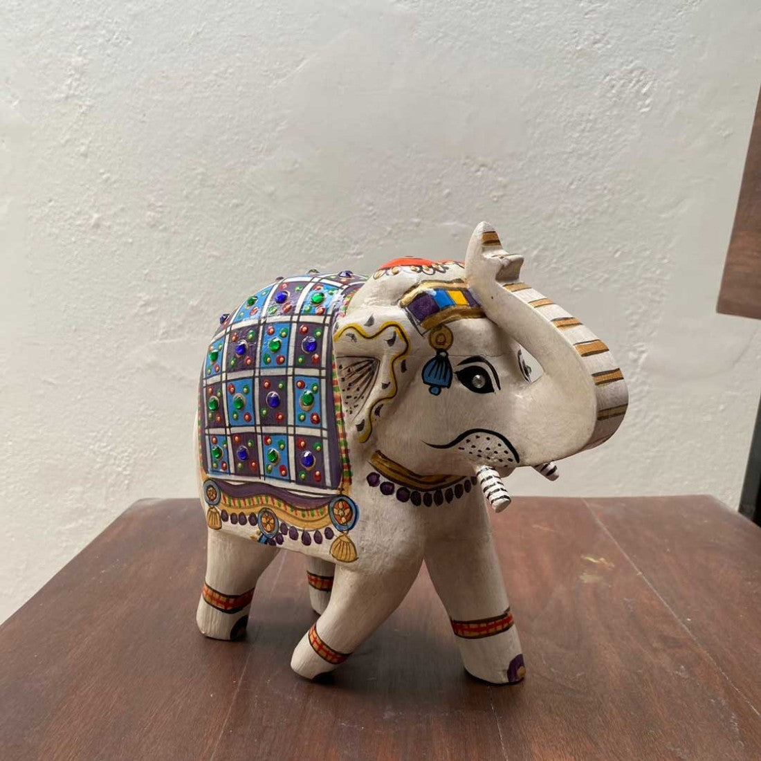 Hand Painted Elephant Showpiece - Blue/White