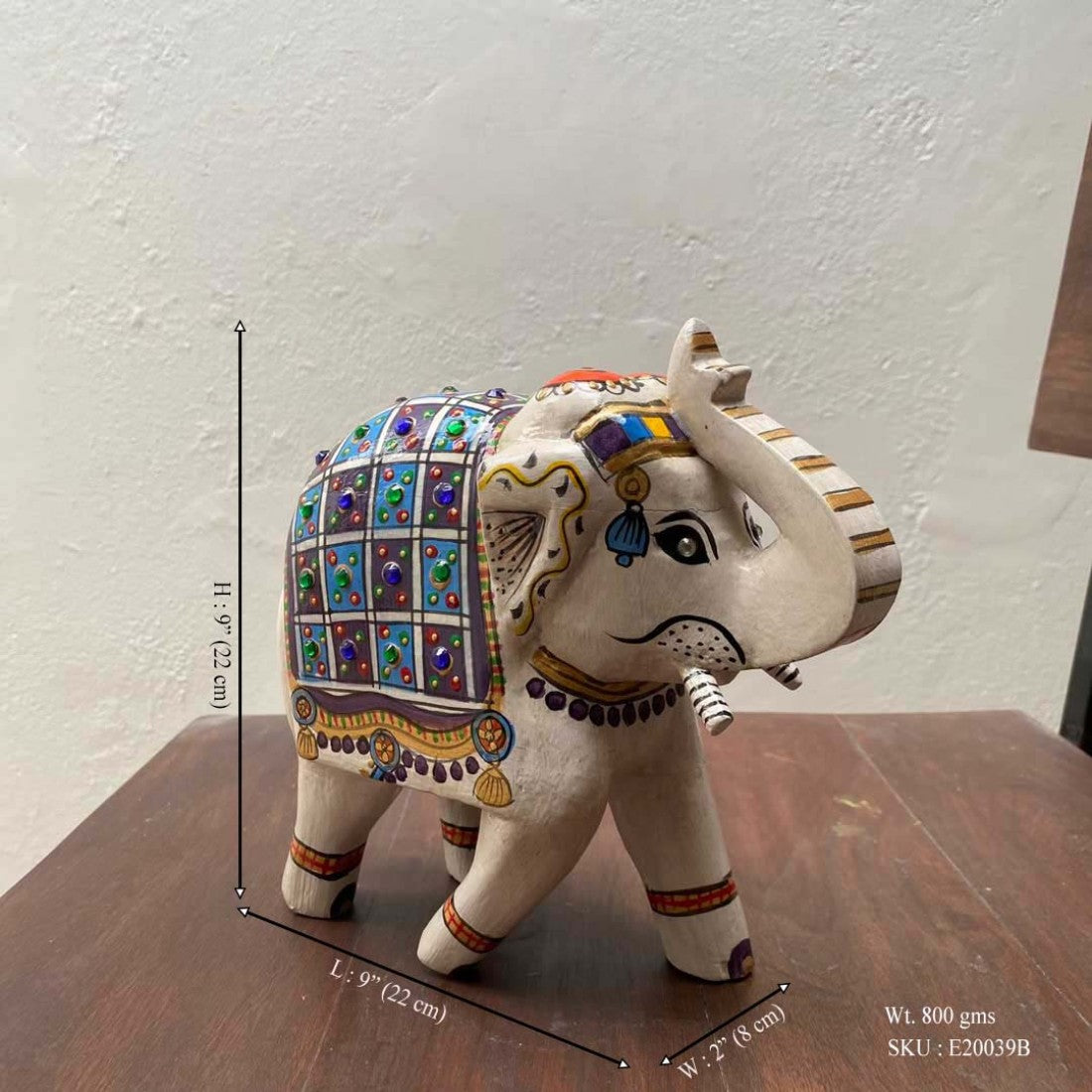 Hand Painted Elephant Showpiece - Blue/White