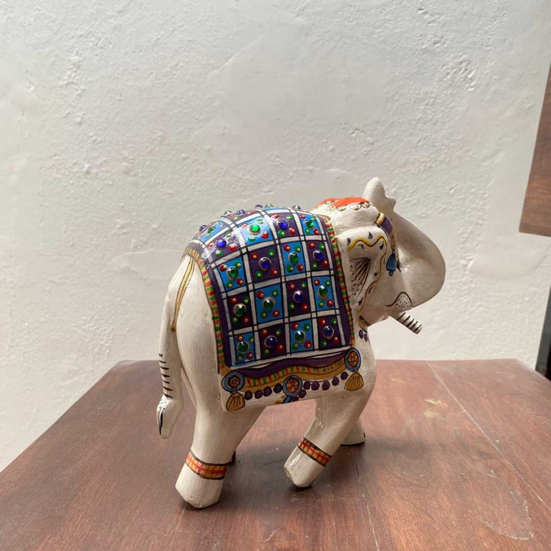 Hand Painted Elephant Showpiece - Blue/White