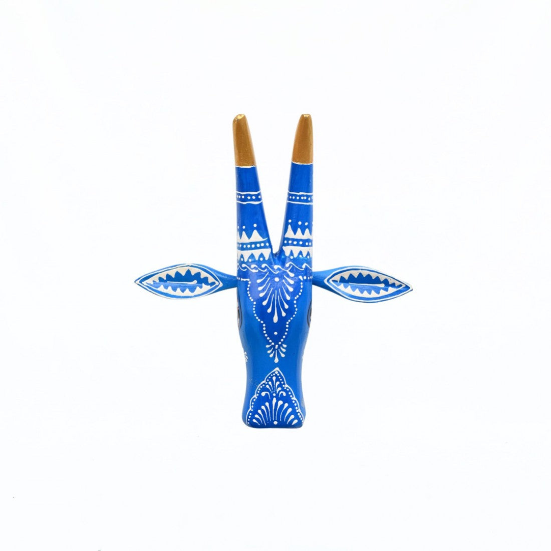 Hand Painted Wooden Cow Face In Blue