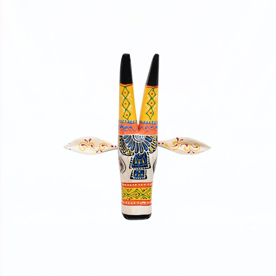Hand Painted Wooden Cow Face In White/Yellow