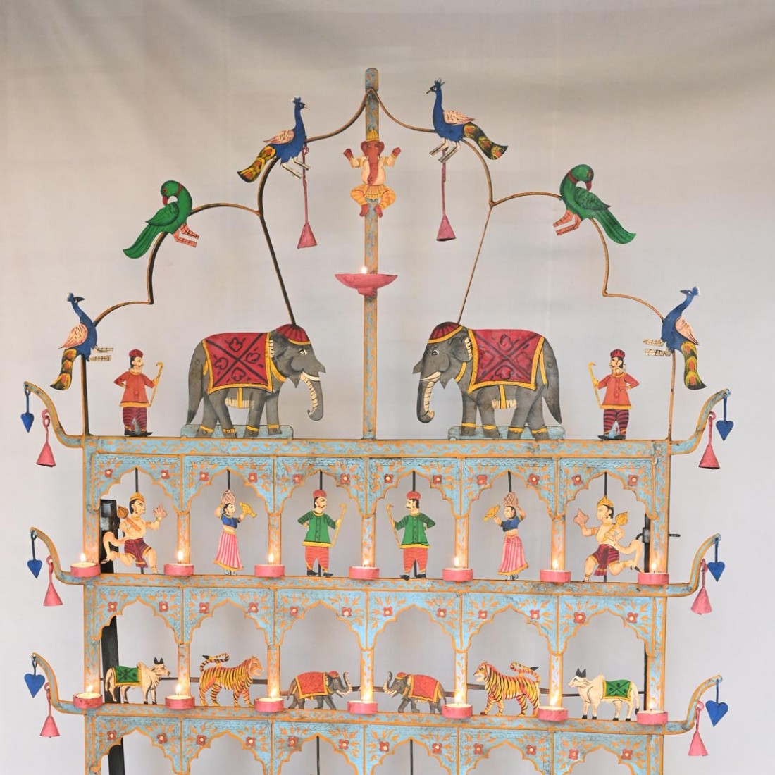 Reclaimed Multiple candle Stand With Traditional Artwork