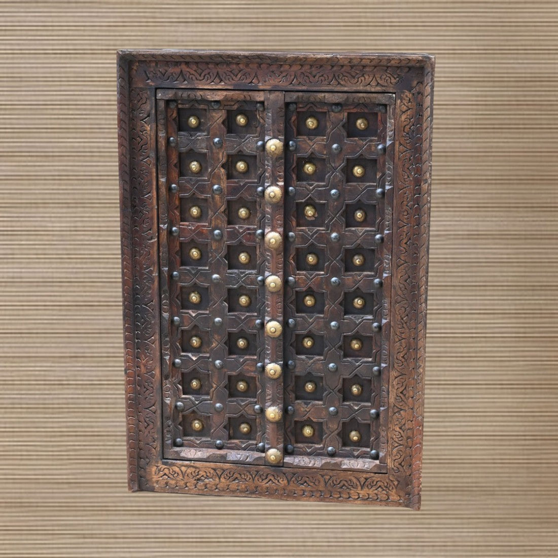 Antique Window Shaped Wall Decor With Brass Studs