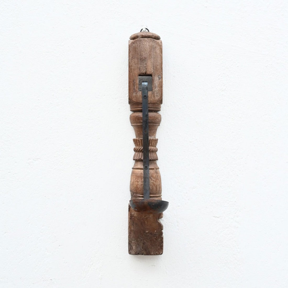 Vintage Wooden Carved Wall Candle With Iron Holder