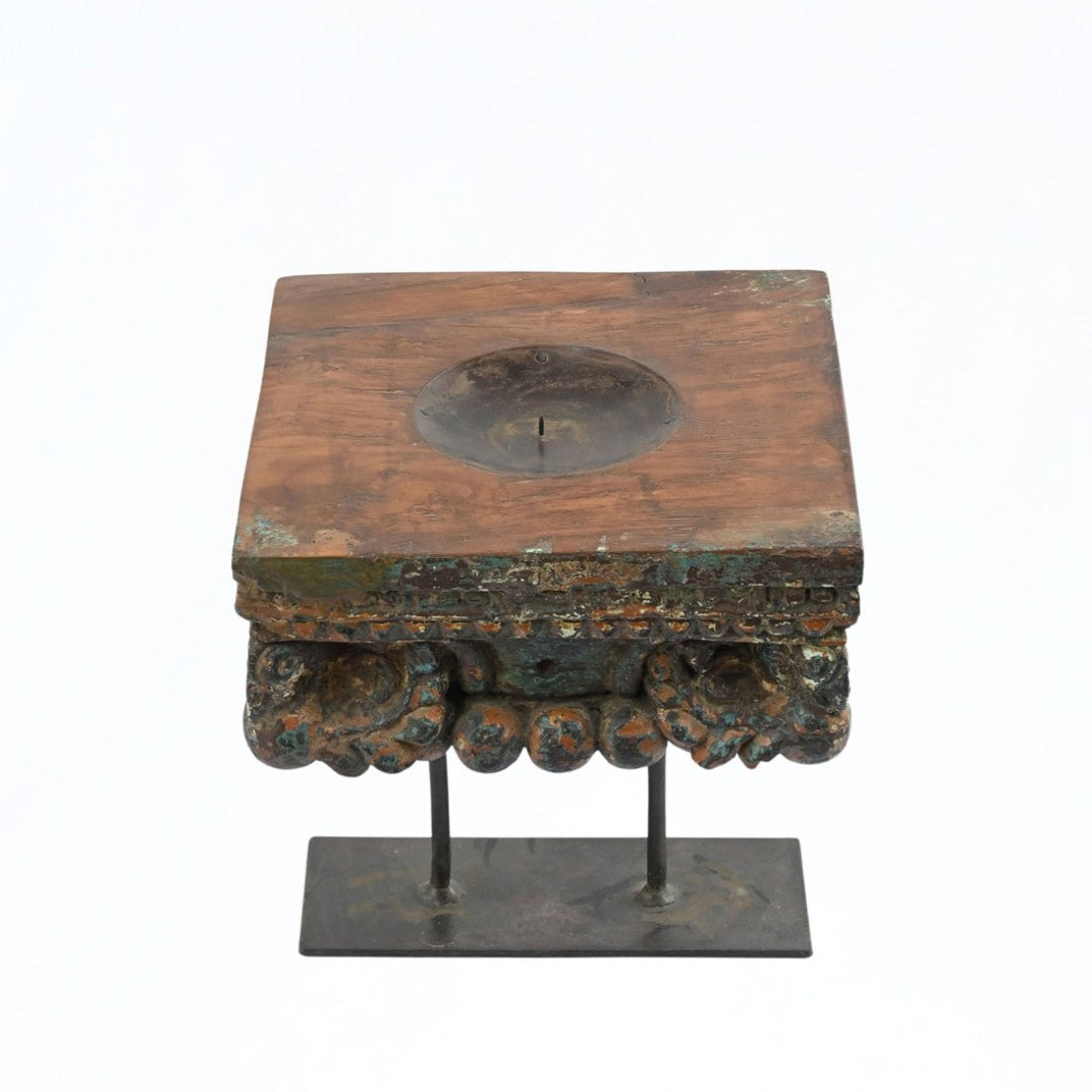 Vintage Wooden Carved Candle Holder With A Stand
