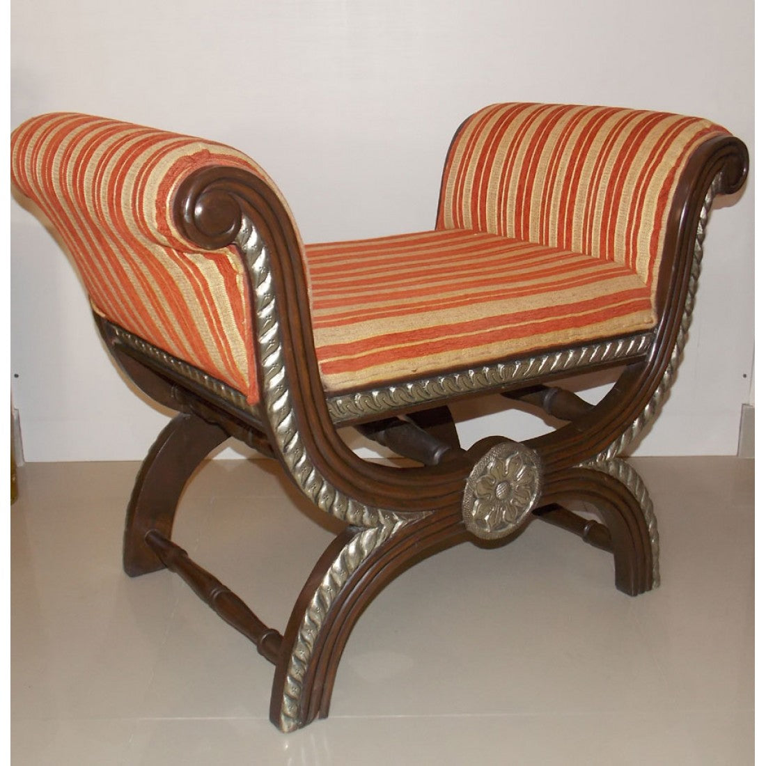 Teak Wood Roman Seater With Metal Artwork