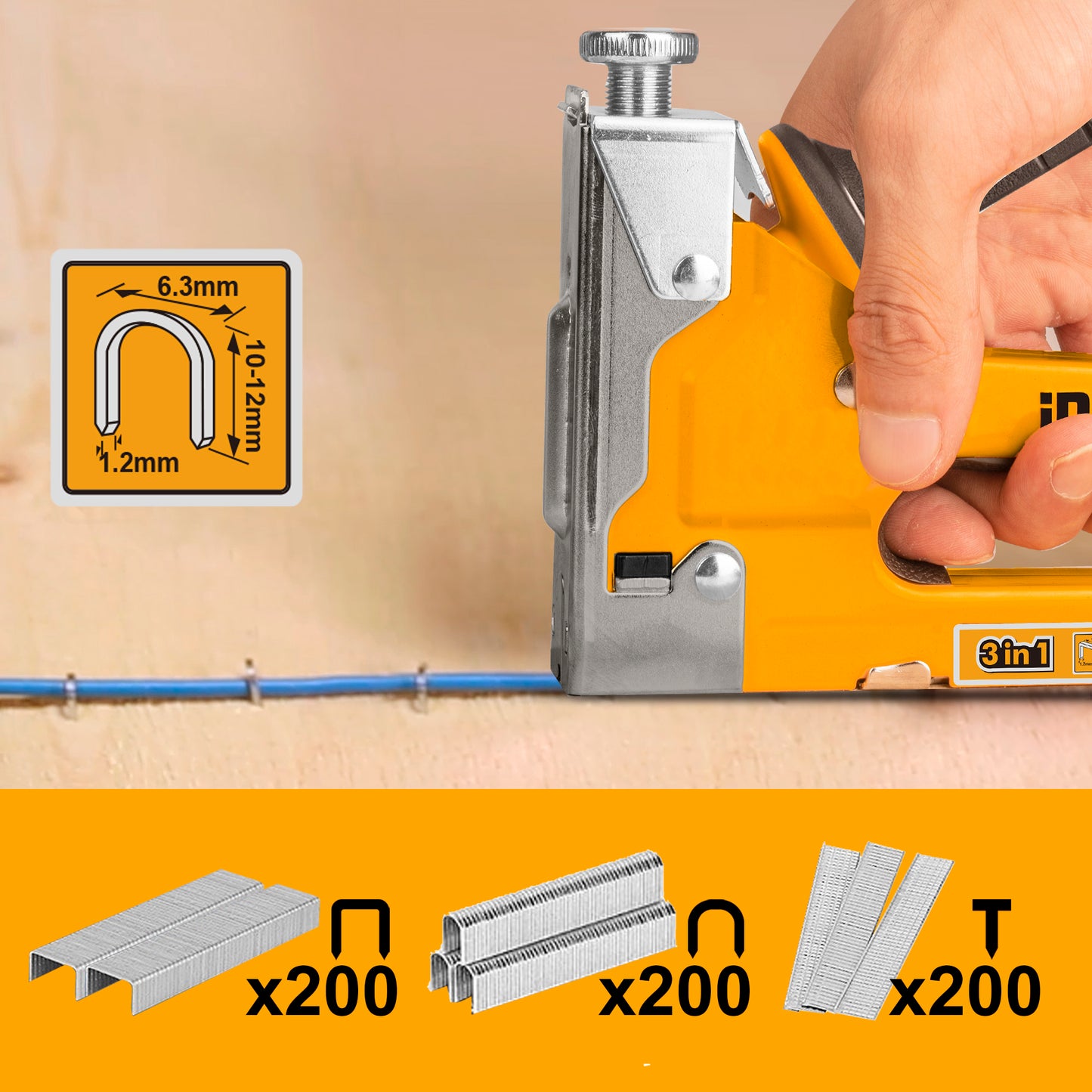 INGCO Stapler, 3 in 1 Nail Gun with 600 Staples, for Wood, Furniture