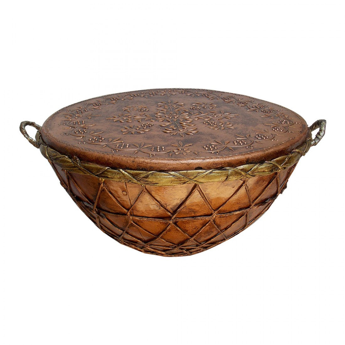 Antique Copper Brass Colored Indian Tribal Nagada (Drum) - dia. 21 Inches