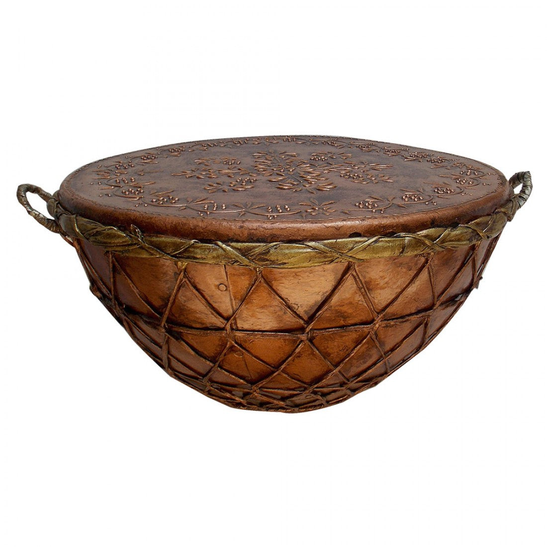 Antique Copper Brass Colored Indian Tribal Nagada (Drum) - dia. 21 Inches