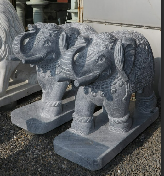 Black Marble Elephant Pair