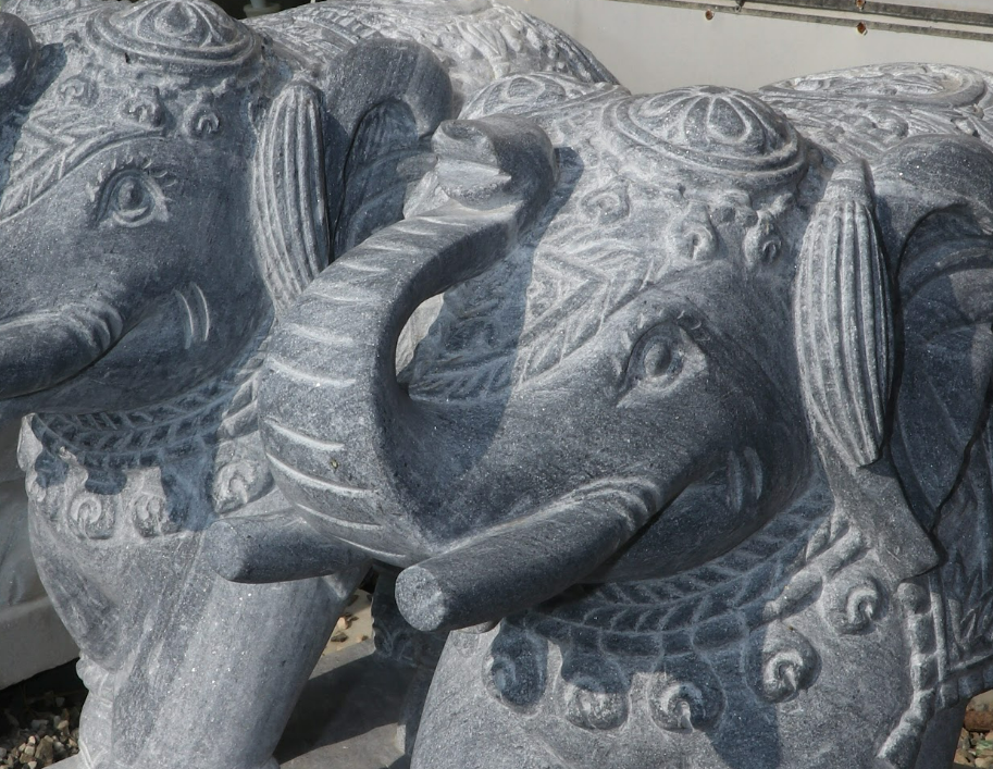 Black Marble Elephant Pair