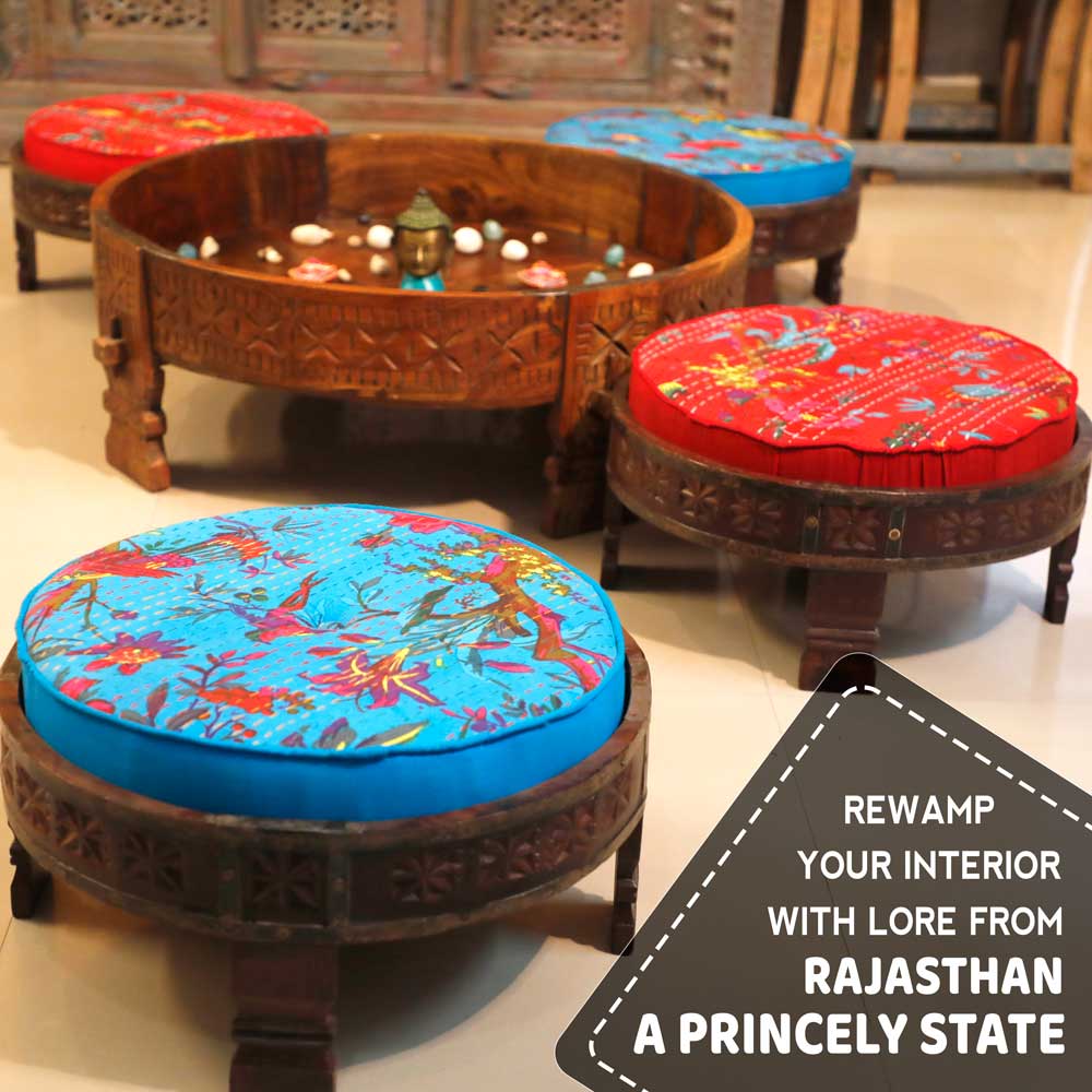 Red Seater Ethnic Rajasthani Upholstered Baithak