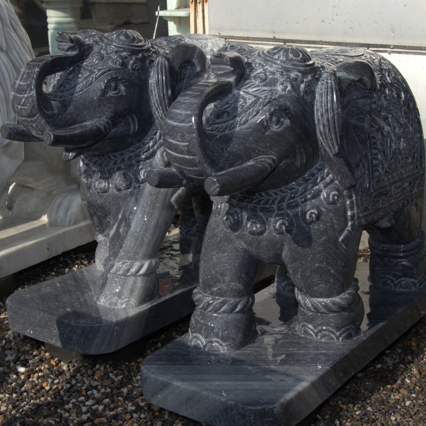 Black Marble Elephant Pair