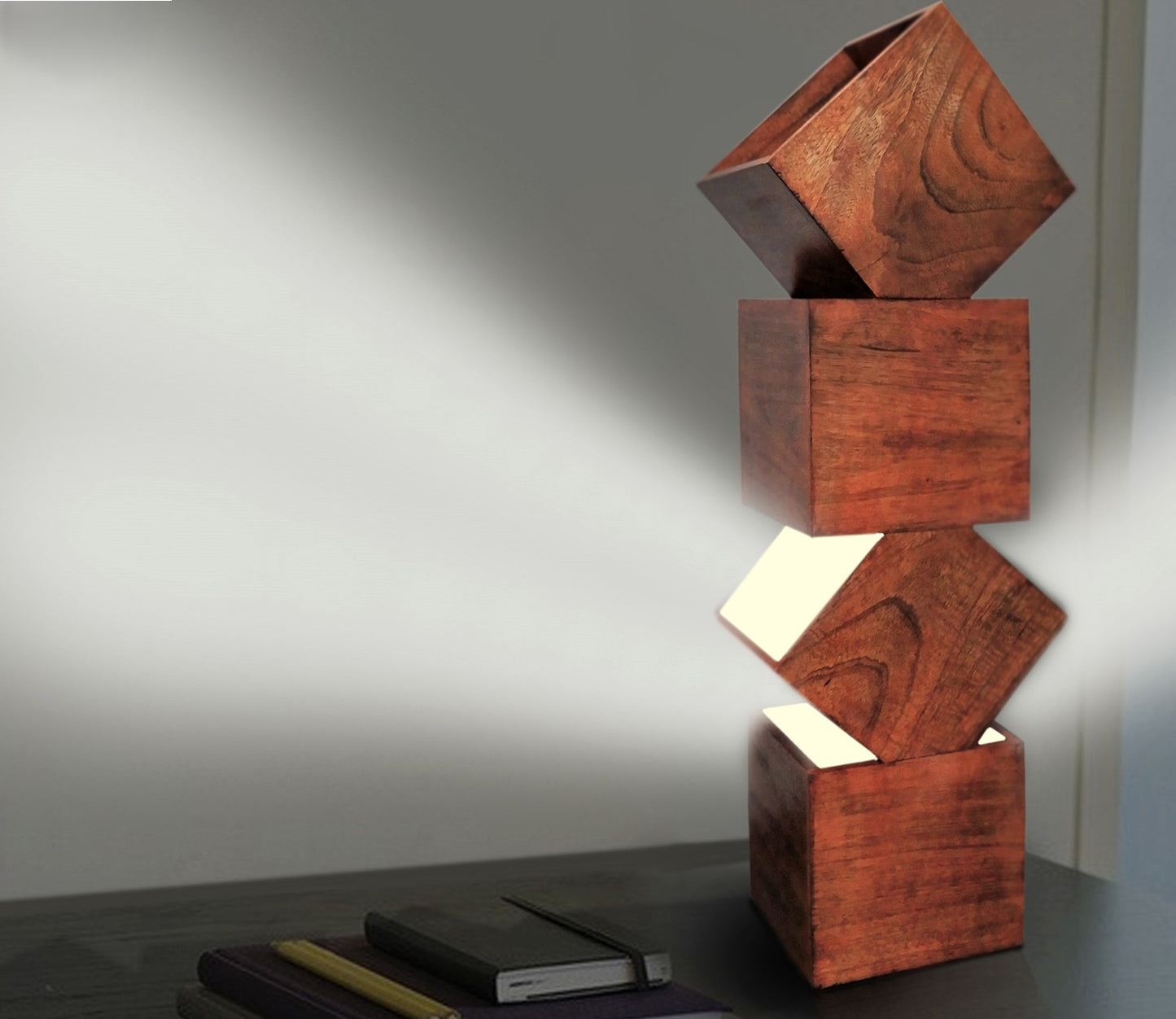 Udaipur Handicrafts Sheesham Color Wooden Box Over Box Feng Shui Concept Table Lamp