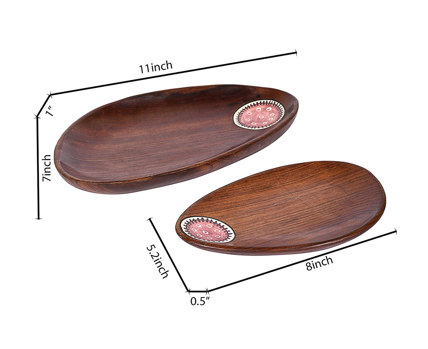 Udaipur Handicrafts Tribal Art Wooden Platter Oval Shape Set of 2
