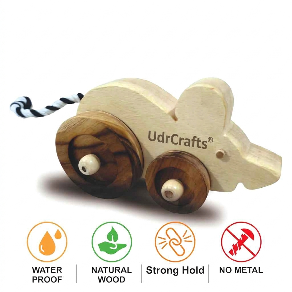 UdrCrafts® Wooden Mouse Pull-Along Toy for Toddlers | Natural Solid Wood | Cotton Pull String | No Metal | Eco-Friendly & Plastic-Free | Smooth Rolling Wheels | Nursery Decor Toy (1.5–4 Years)