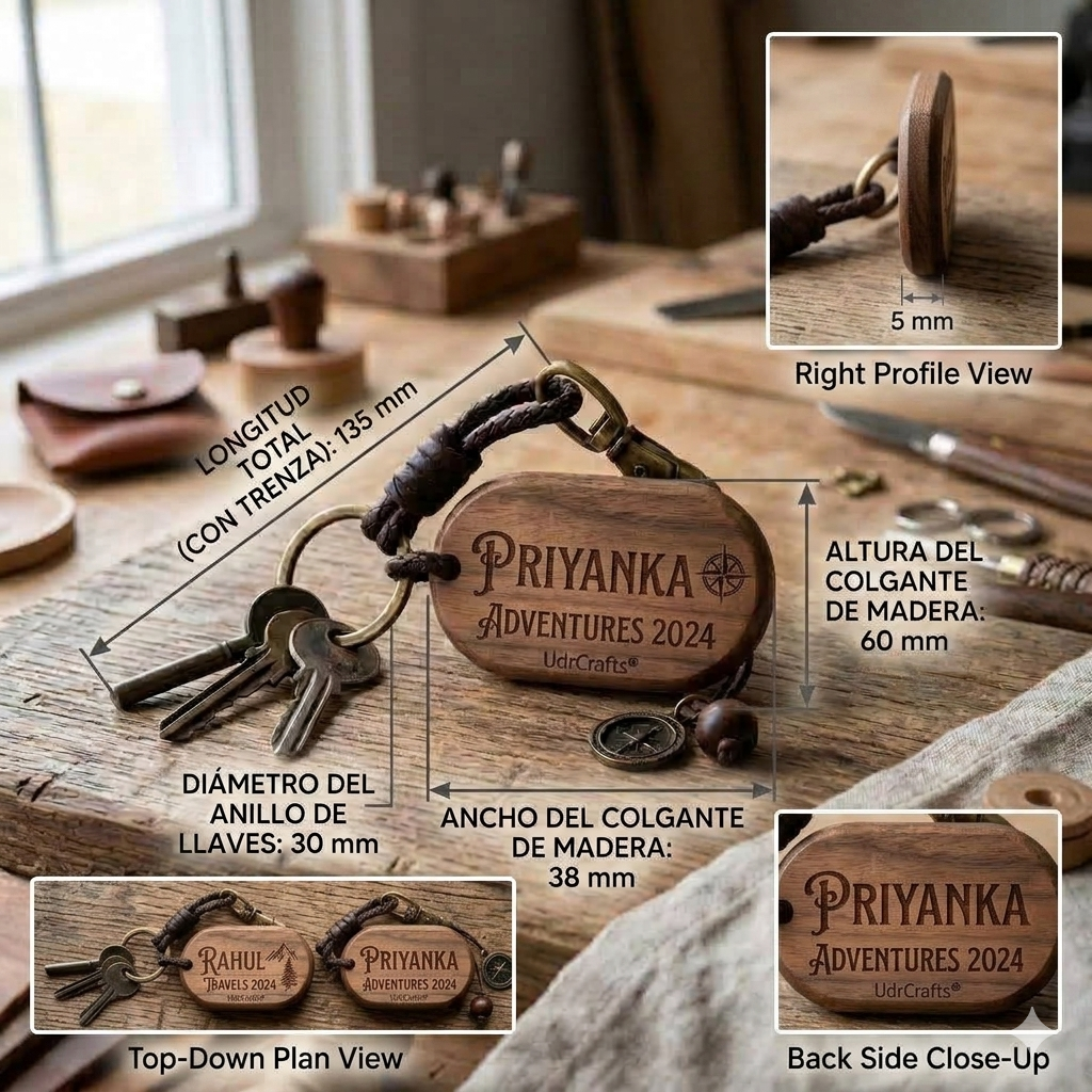 UdrCrafts Personalized Walnut Wood Keychain with Custom Name Engraving