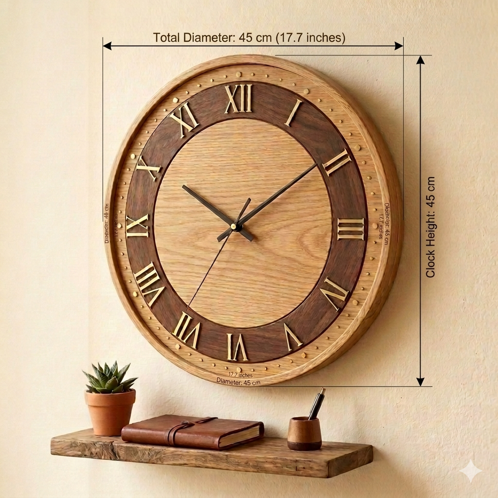 UdrCrafts® 12" Handcrafted Dual-Tone Wooden Wall Clock | Luxury Silent Sweep Quartz Wall Watch for Modern Home Decoration, Kitchen & Office (Oak & Walnut Wood)