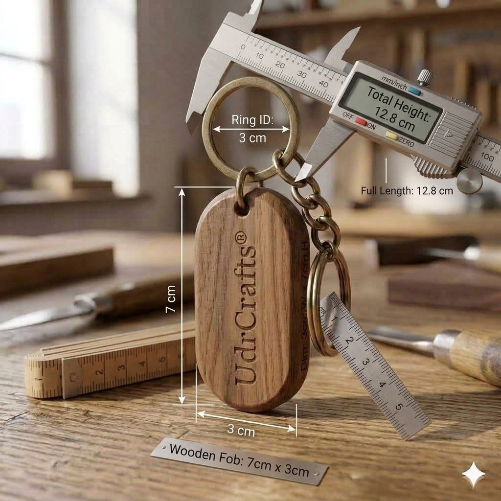 UdrCrafts® Premium Engraved Capsule Shape Wood Keychain - Sleek Natural Wood Keyring with Durable Metal Chain & Ring, Luxury Minimalist Gift for Men & Women