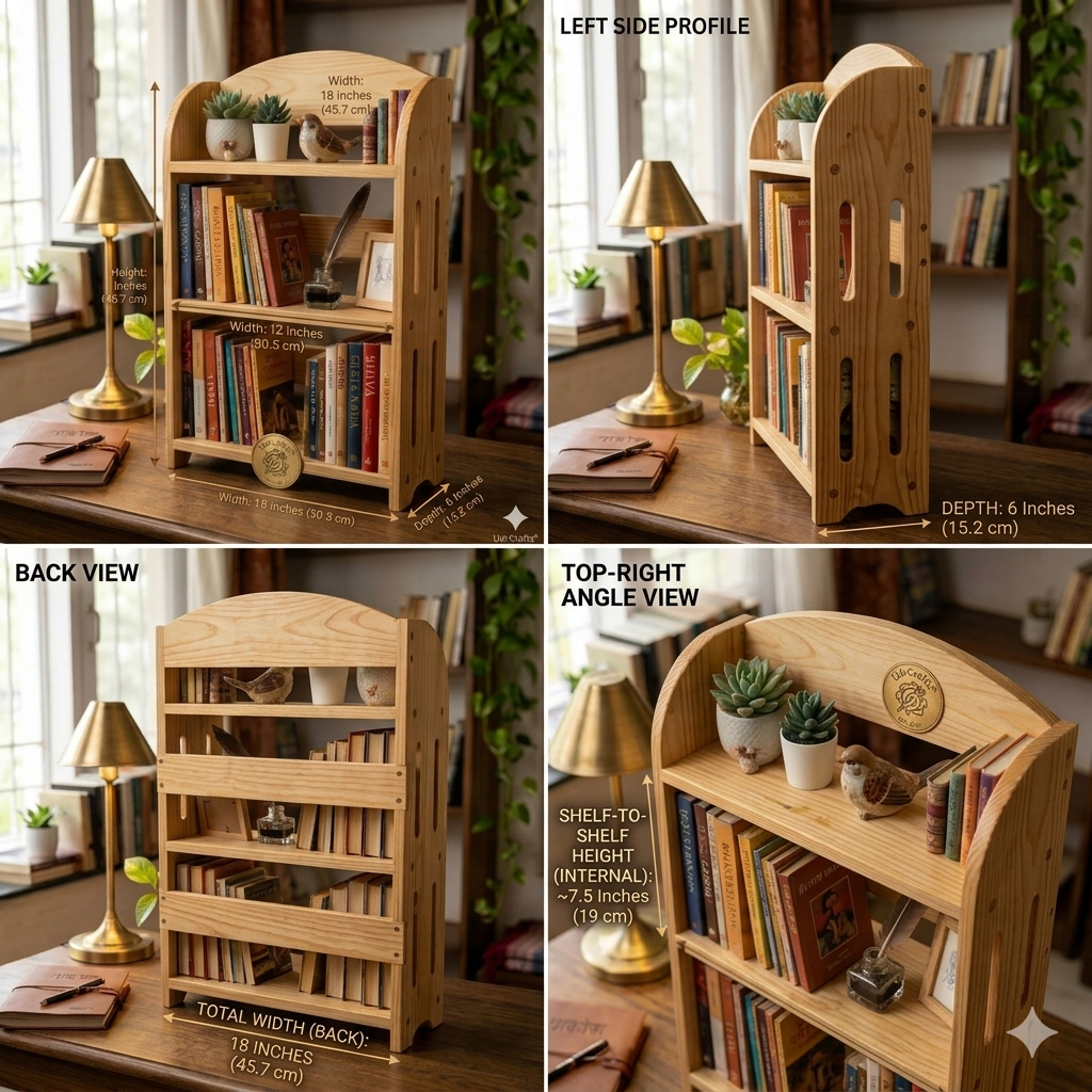UdrCrafts® Wooden Desktop Bookshelf – 3-Tier Miniature Book Organizer Stand for Study Table, Office Desk and Home Decoration