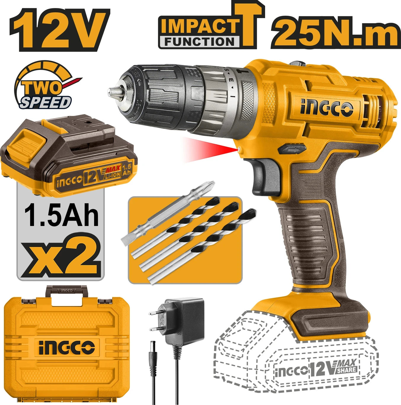INGCO pact Cordless imdrill CIDLI1228