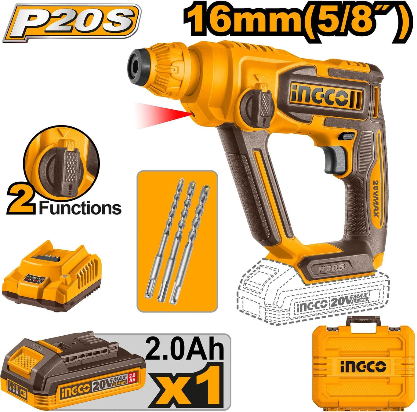 INGCO CRHLI201681 Hammer Drill (10 mm Chuck Size, 0 W)