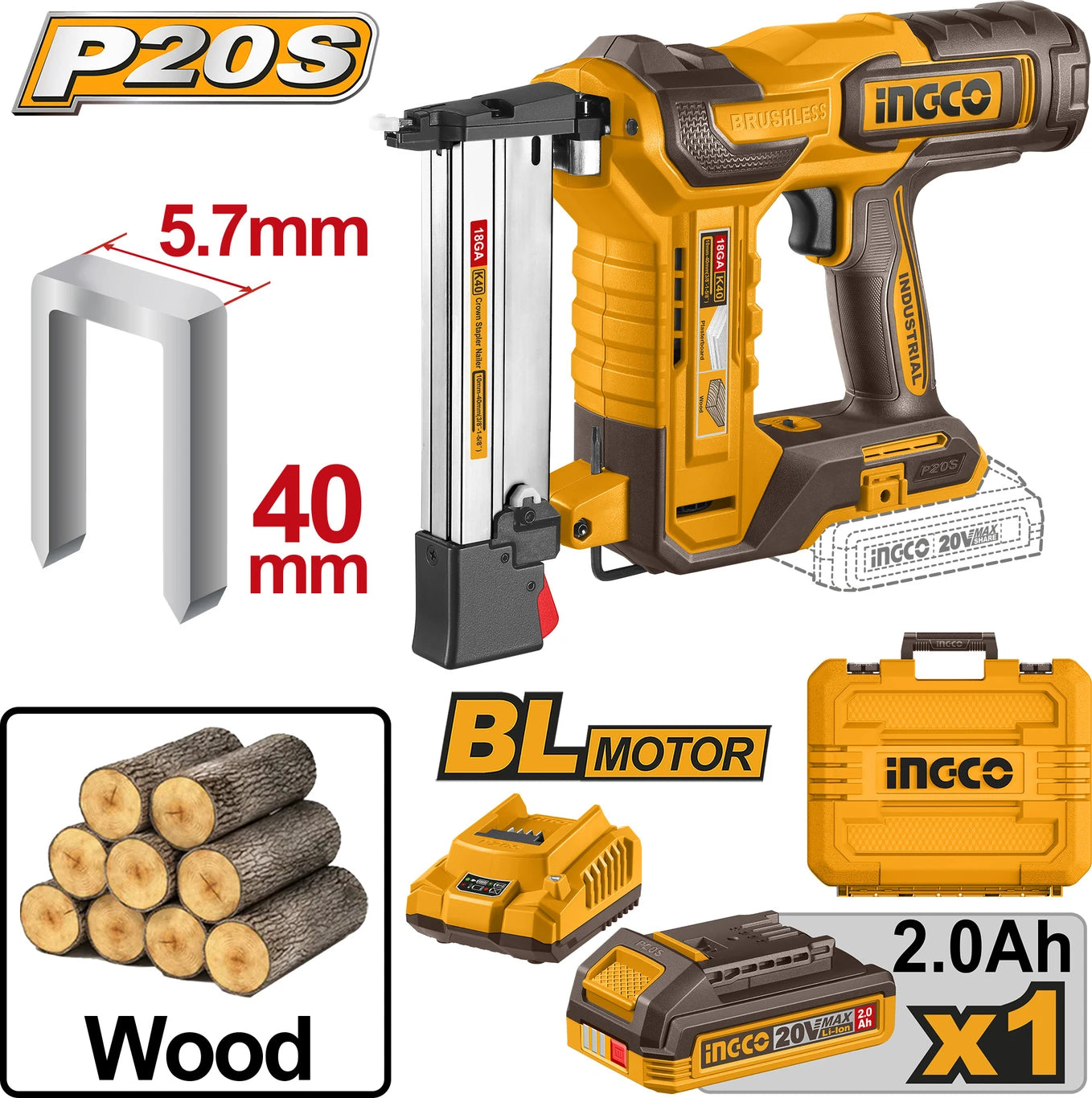 INGCO CCSNLI6008 Cordless  Nailer (10-40 gauge)