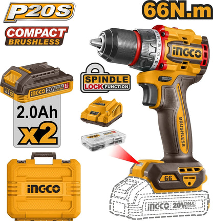 INGCO Compact Brushless Cordless Drill CDLI20668