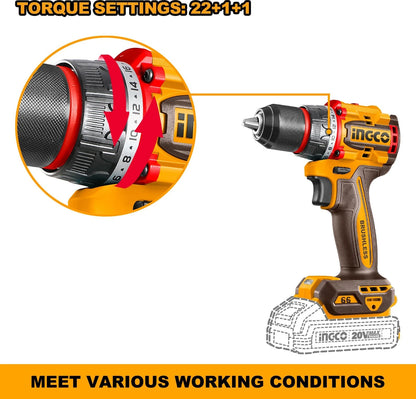 INGCO Compact Brushless Cordless Drill CDLI20668