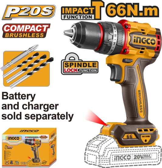 INGCO Compact Brushless Cordless Impact Drill CIDLI206681
