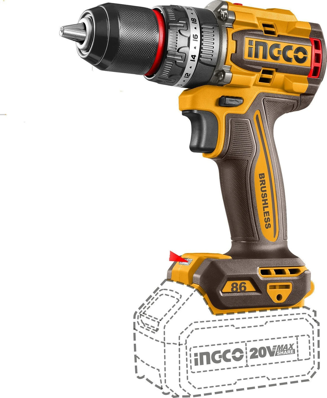 INGCO Brushless cordless impact drill CIDLI20868