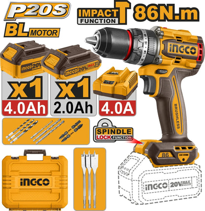 INGCO Brushless cordless impact drill CIDLI20868