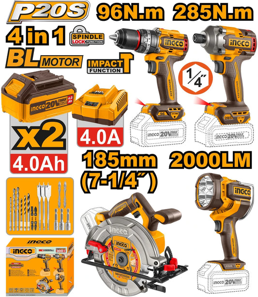 INGCO Cordless 4 pcs combo kit COSLI241297