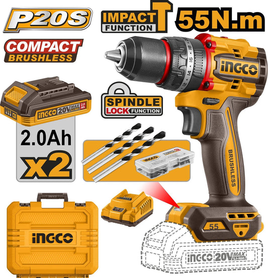 INGCO Compact Brushless Cordless Impact Drill CIDLI20558