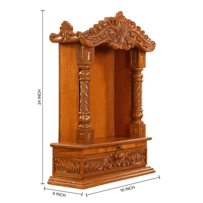 Udaipur Handicrafts Mandir Design For Home Teak Wood L 16" x W 6" x H 24"