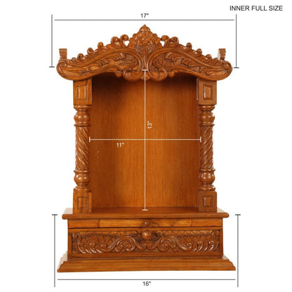 Udaipur Handicrafts Mandir Design For Home Teak Wood L 16" x W 6" x H 24"