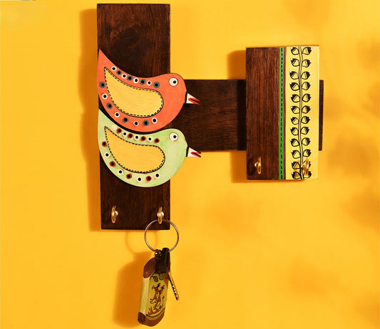 Udaipur Handicrafts Wood  Multicolor Handcrafted Tribal Art Bird Theme Key Holder