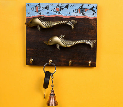 Udaipur Handicrafts Wood Fish Design Tribal Art Key Holder
