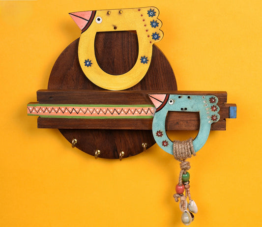 Udaipur Handicrafts Wood Tribal Art Bird Theme  Key Holder