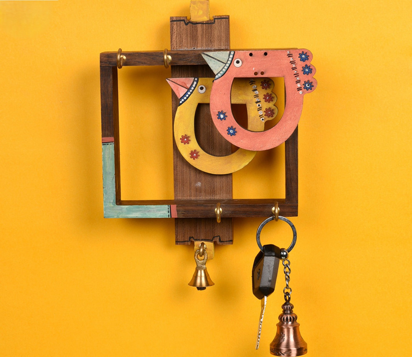 Udaipur Handicrafts Wood Multicolor Bird Design Key Holder