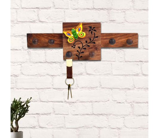 Udaipur Handicrafts Butterfly Motif Sheesham Wood  Key Holder