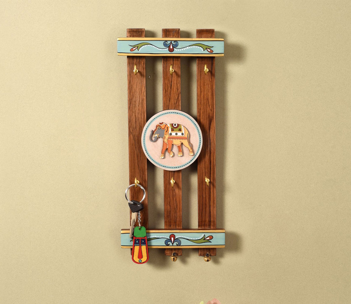 Udaipur Handicrafts Wood Elephants Stripped Key Hangers