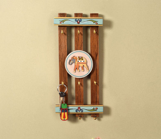 Udaipur Handicrafts Wood Elephants Stripped Key Hangers