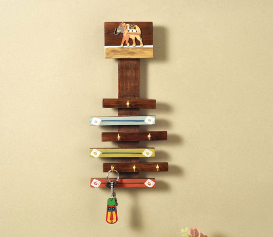 Udaipur Handicrafts Wood Happy Elephants Stripped Key Hangers