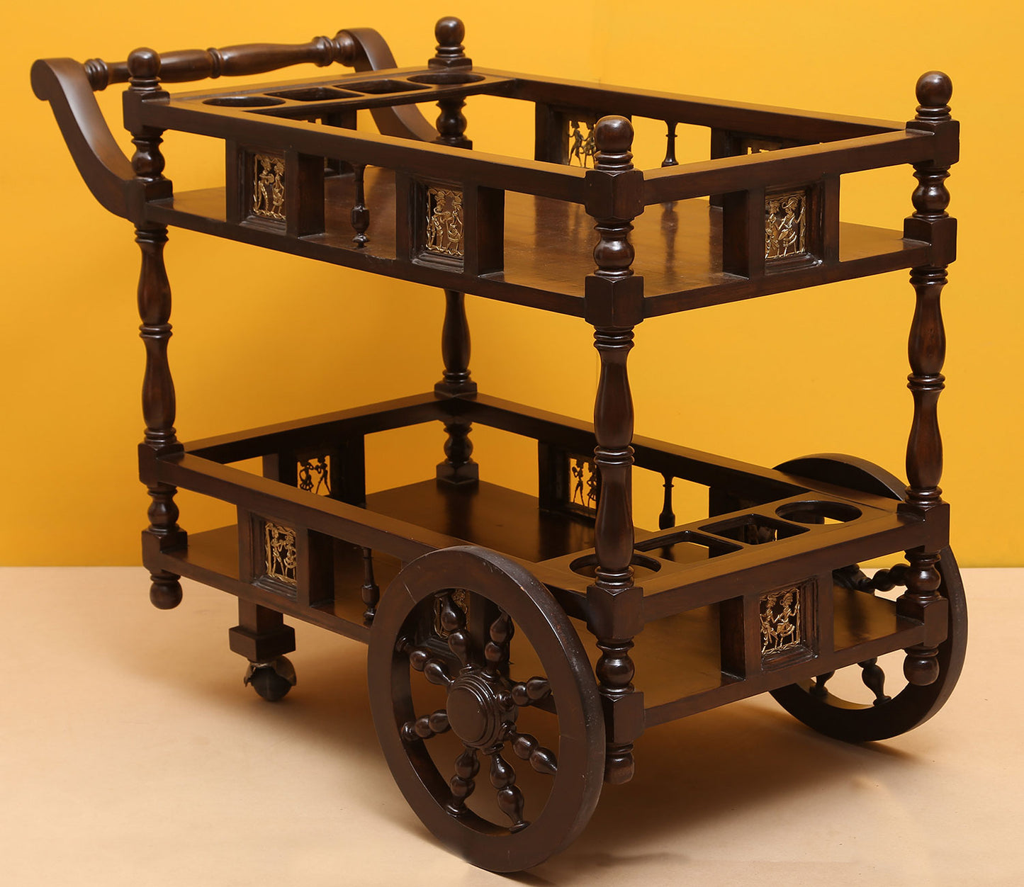 Udaipur Handicrafts Wood  Vindy Food Trolly in Teakwood with Walnut Finish