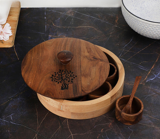 Udaipur Handicrafts Tree of Life Wood  Masala Dani for Seven Spices