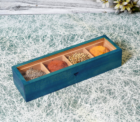 Udaipur Handicrafts Blue Wooden Masala Cum Utility Box